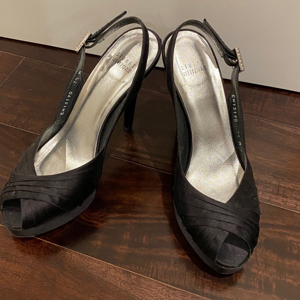 Stuart Weitzman evening black satin heels.Size 7.5